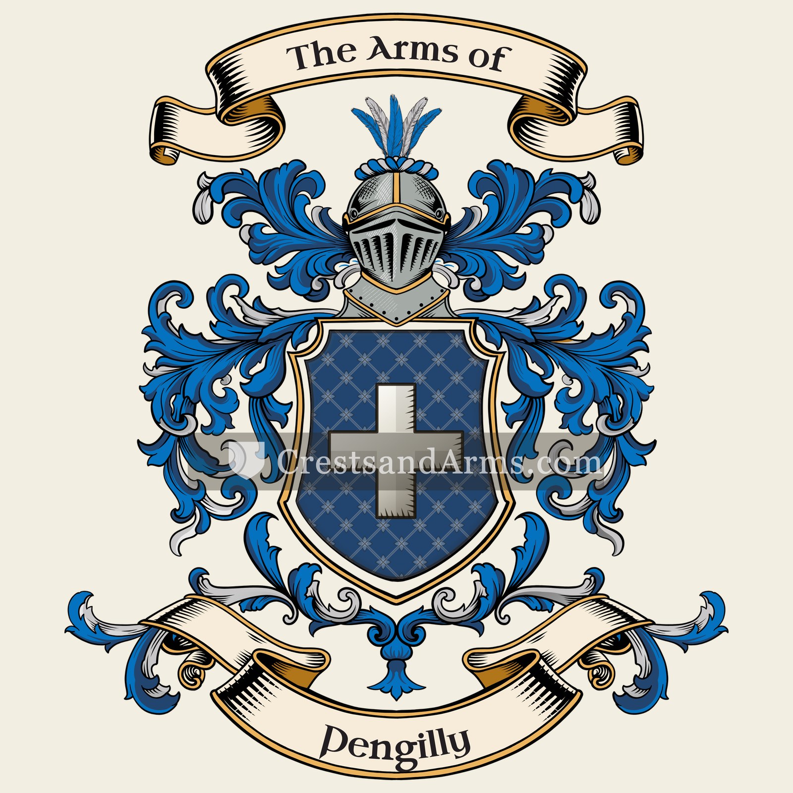 The Pengilly coat of arms, drawn from the recorded blazon