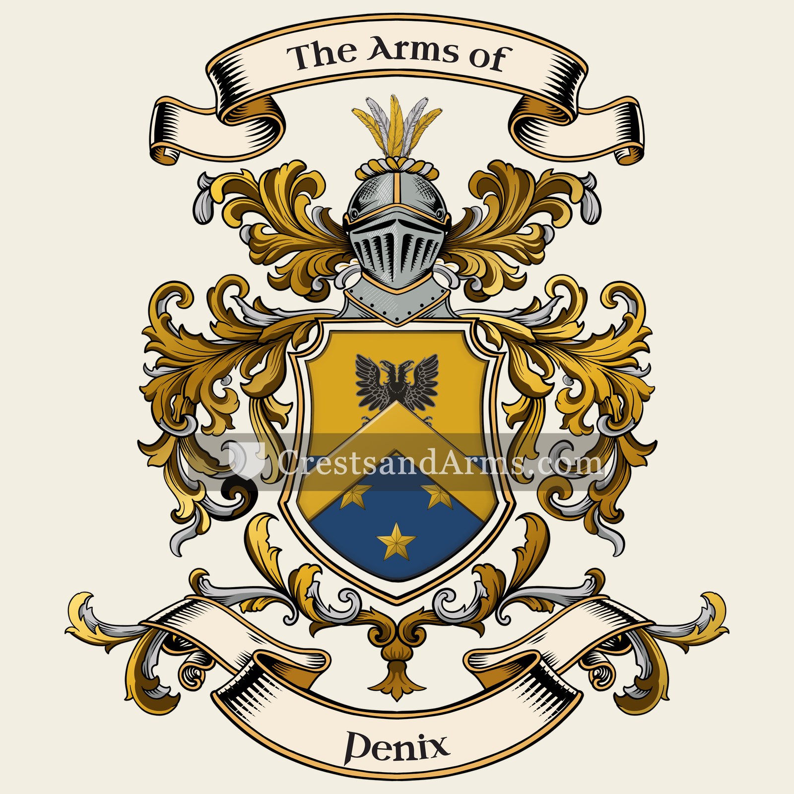 The Penix coat of arms, drawn from the recorded blazon
