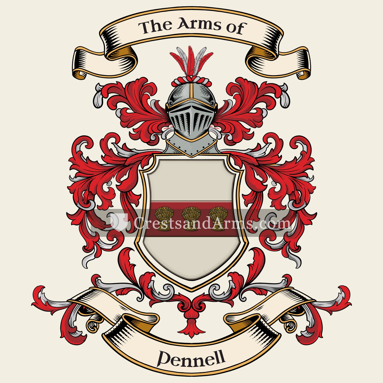 The Pennell coat of arms, drawn from the recorded blazon