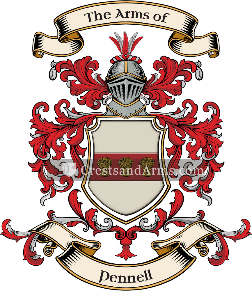 The Pennell coat of arms, drawn from the recorded blazon