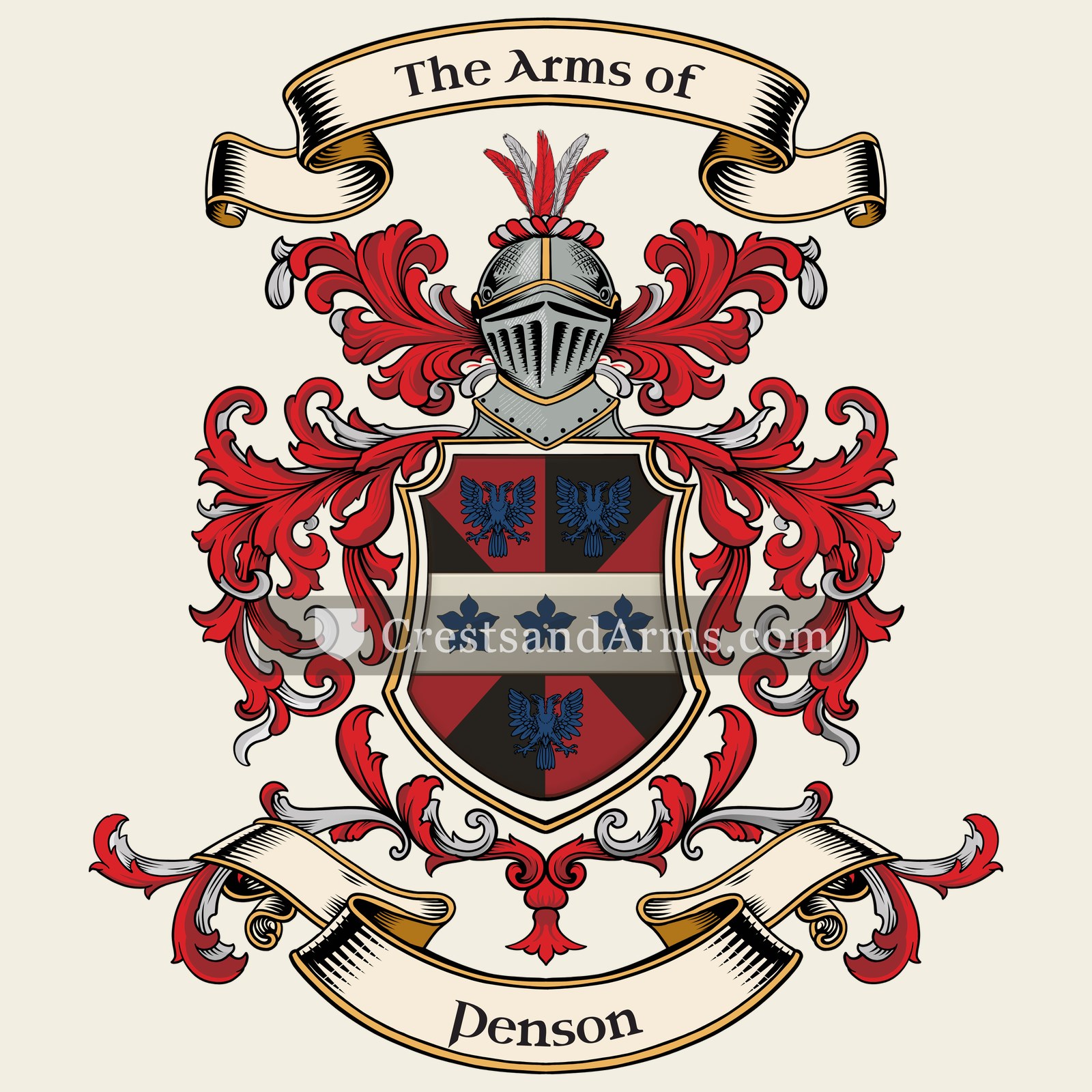The Penson coat of arms, drawn from the recorded blazon