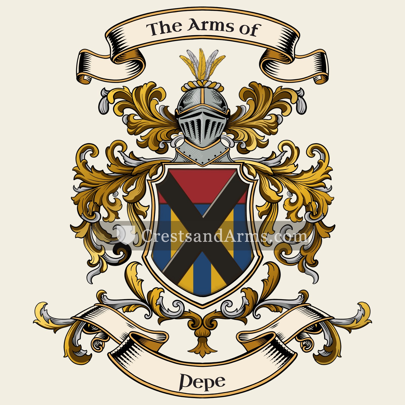 The Pepe coat of arms, drawn from the recorded blazon