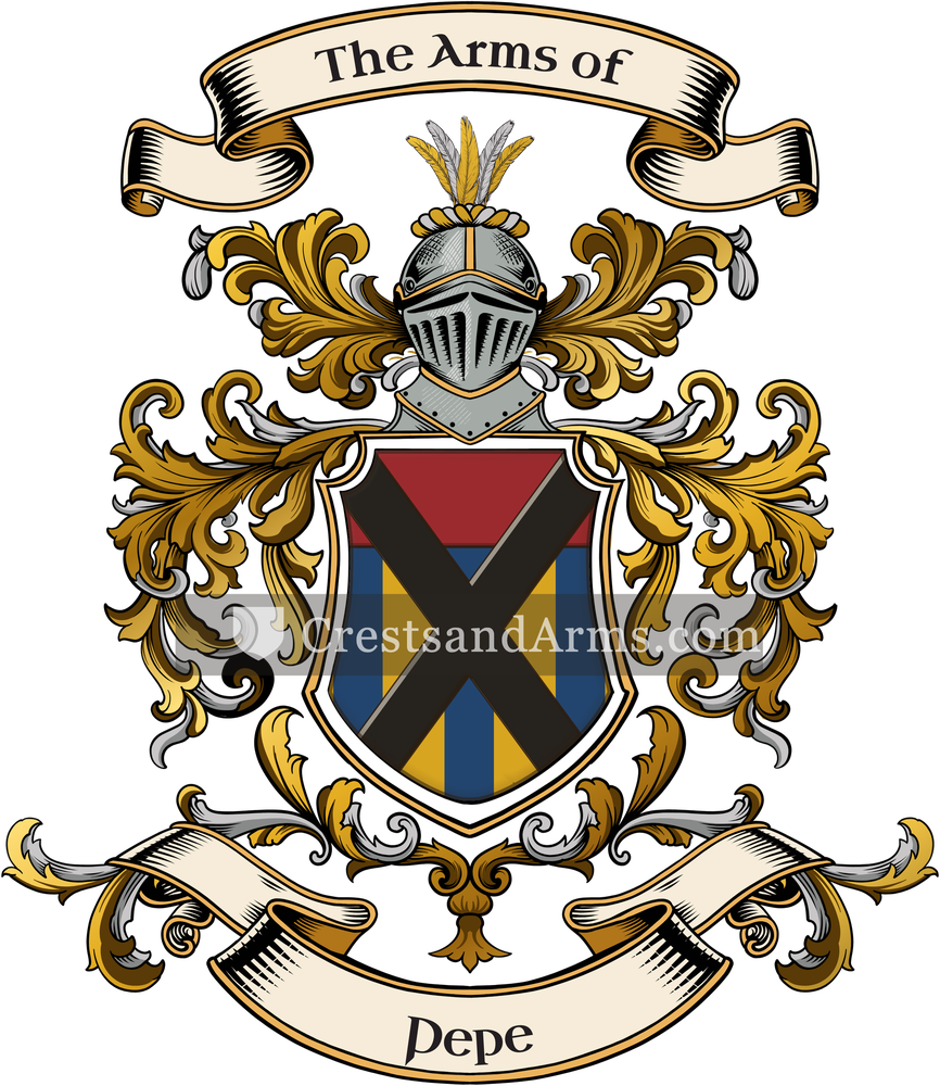 The Pepe coat of arms, drawn from the recorded blazon