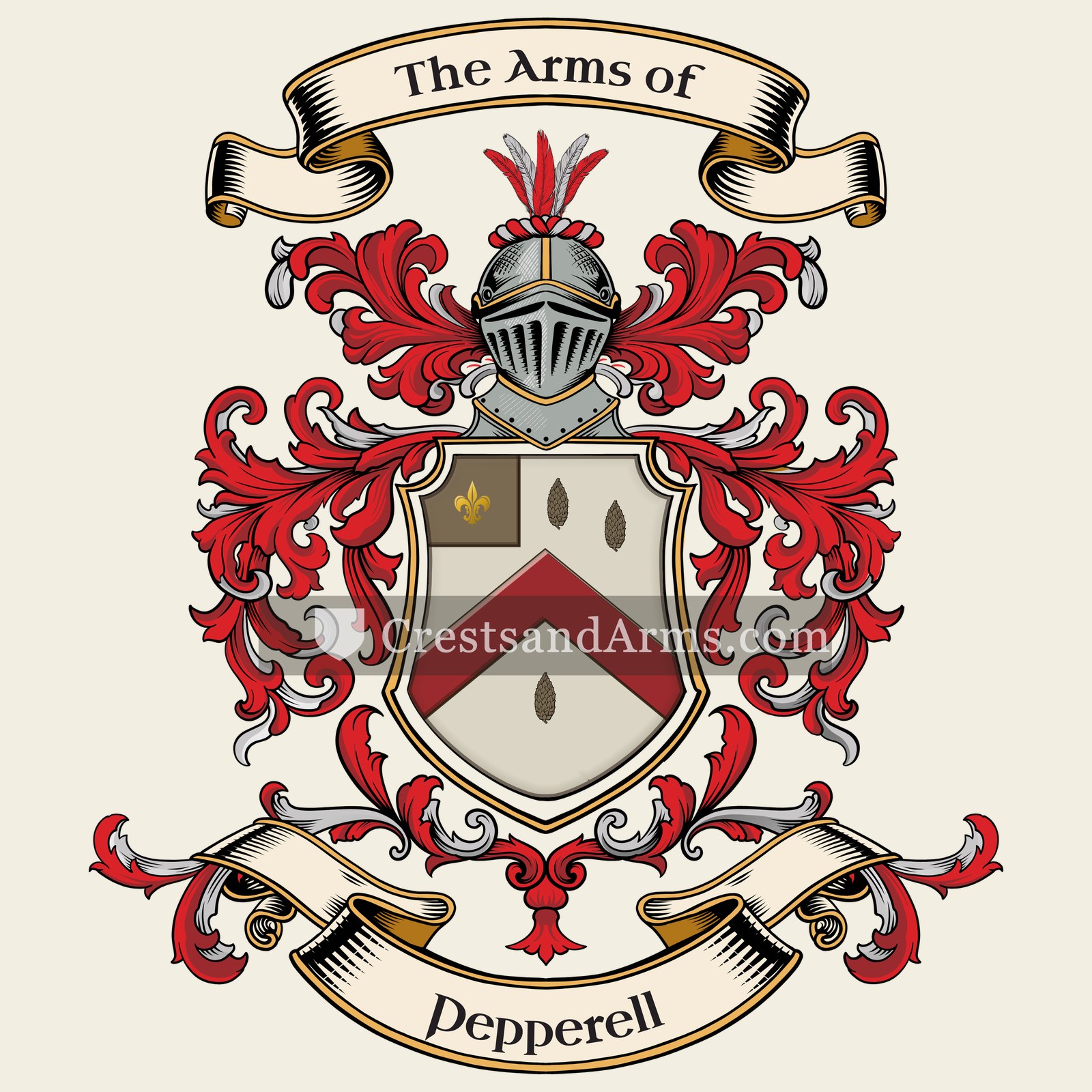 The Pepperell coat of arms, drawn from the recorded blazon