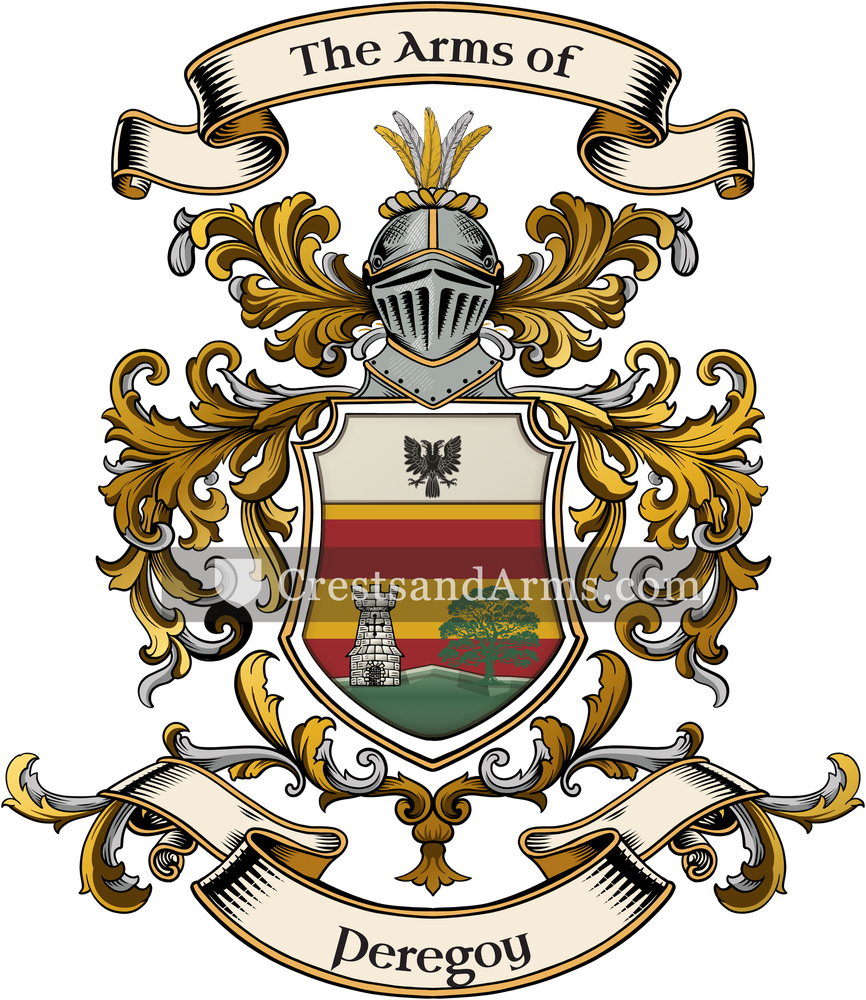 The Peregoy coat of arms, drawn from the recorded blazon
