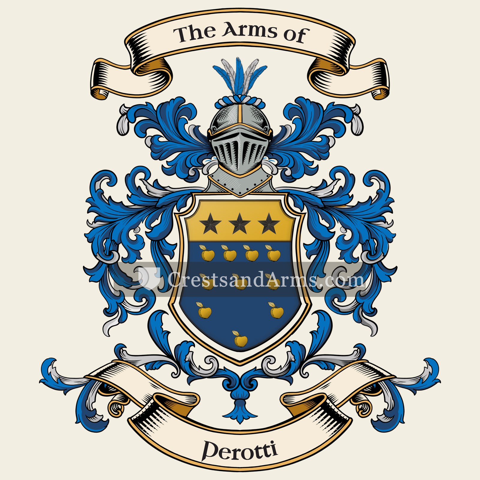 The Perotti coat of arms, drawn from the recorded blazon