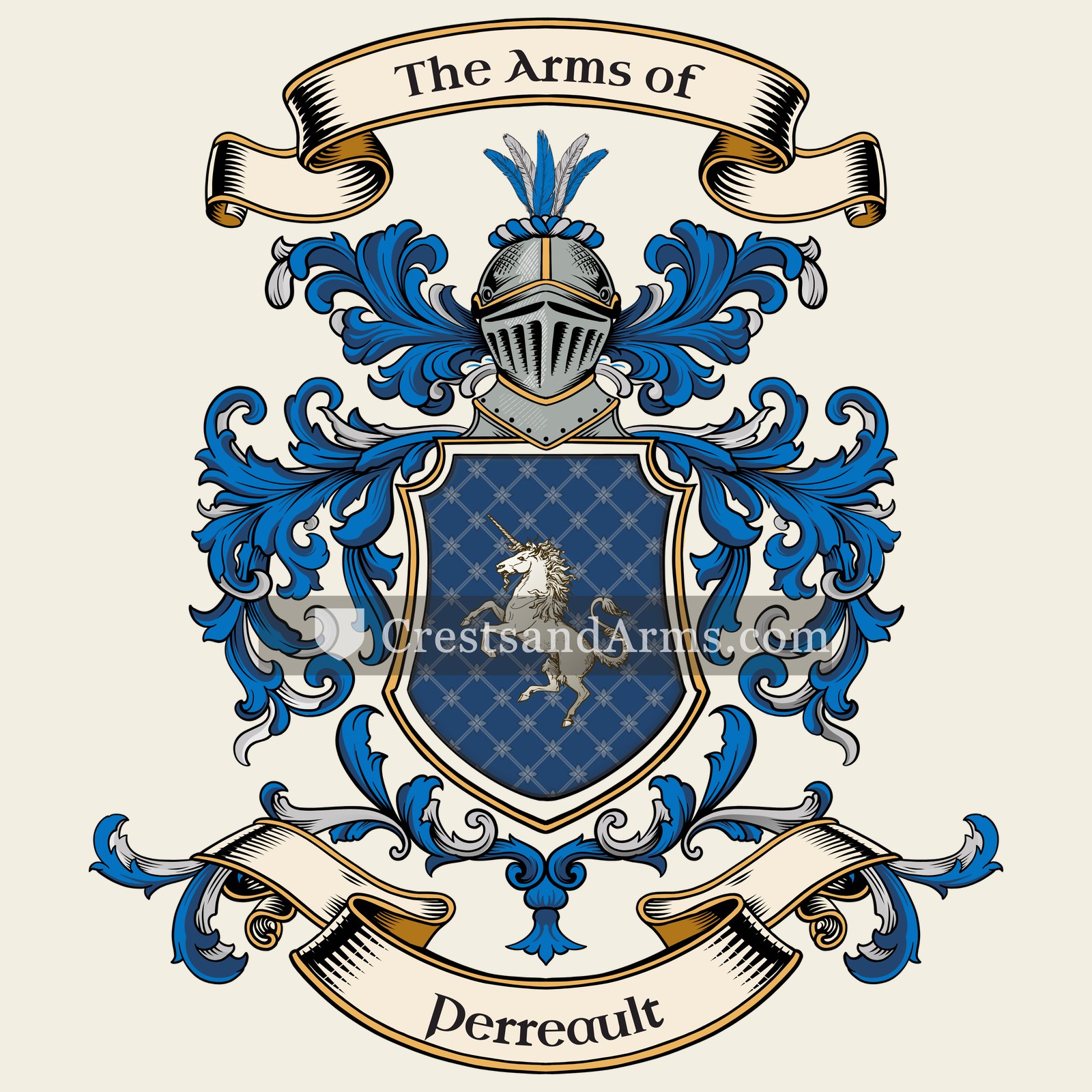 The Perreault coat of arms, drawn from the recorded blazon