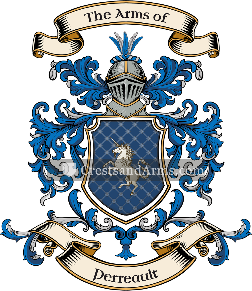 The Perreault coat of arms, drawn from the recorded blazon