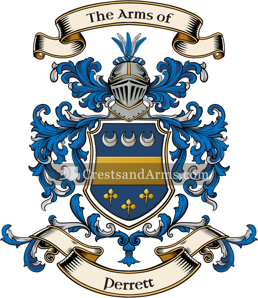 The Perrett coat of arms, drawn from the recorded blazon