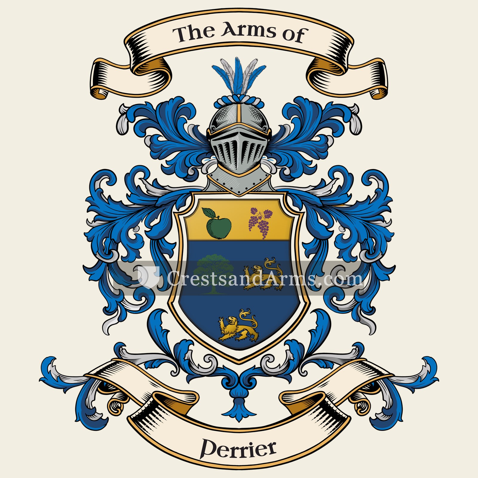 The Perrier coat of arms, drawn from the recorded blazon
