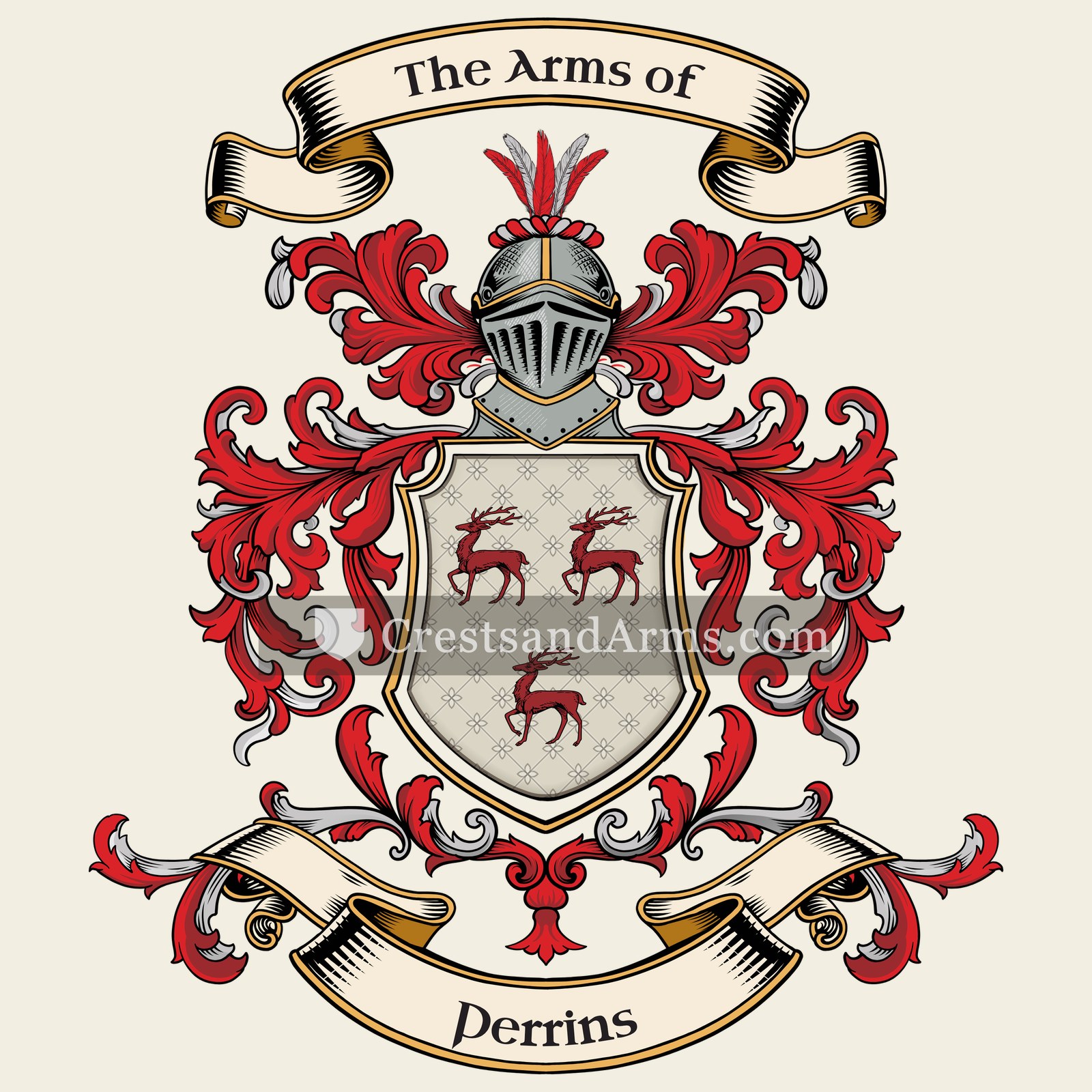 The Perrins coat of arms, drawn from the recorded blazon