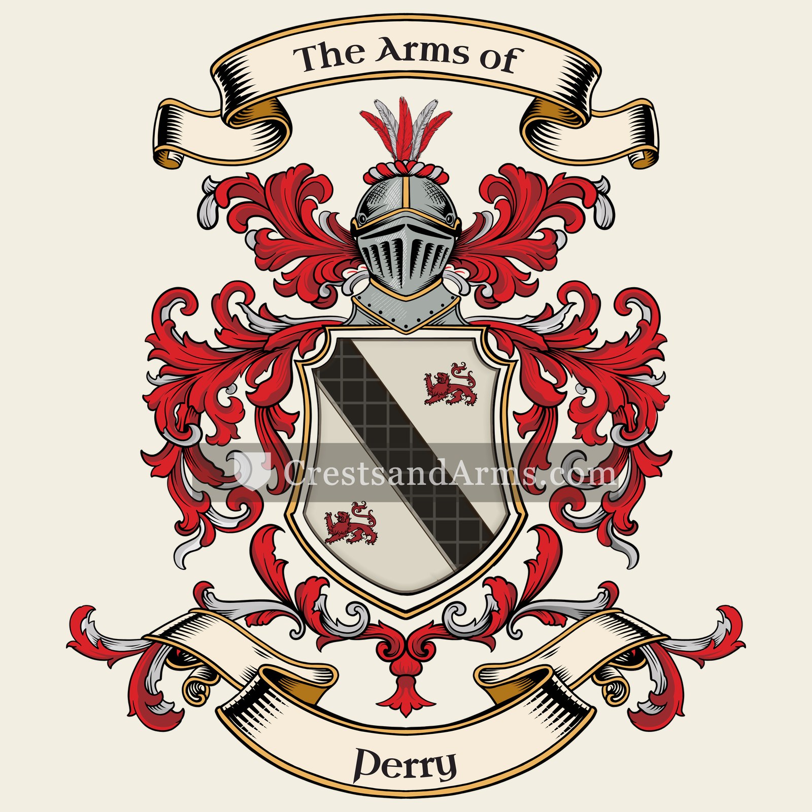 The Perry coat of arms, drawn from the recorded blazon