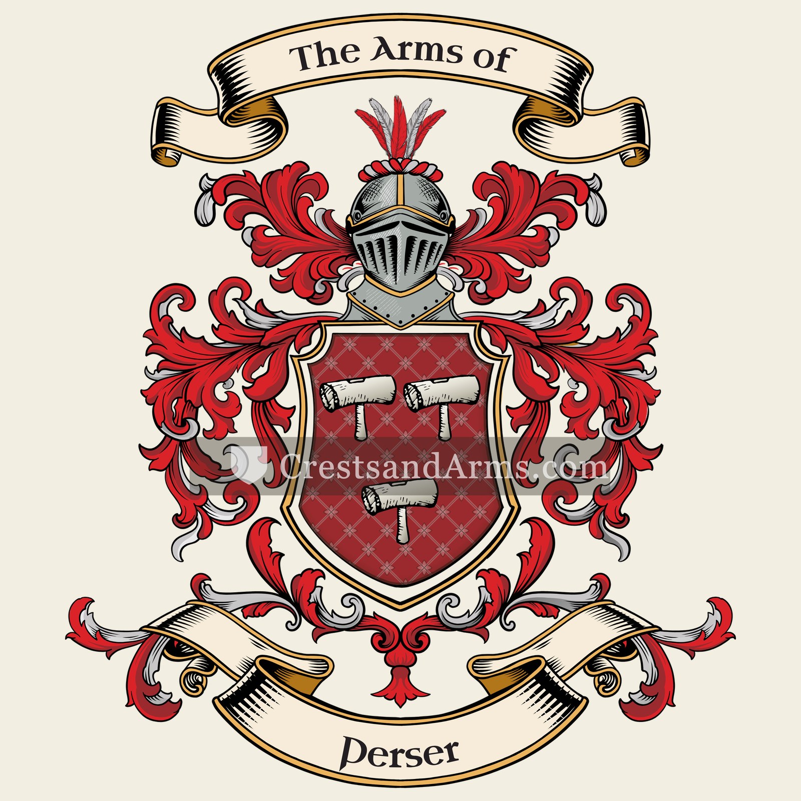 The Perser coat of arms, drawn from the recorded blazon