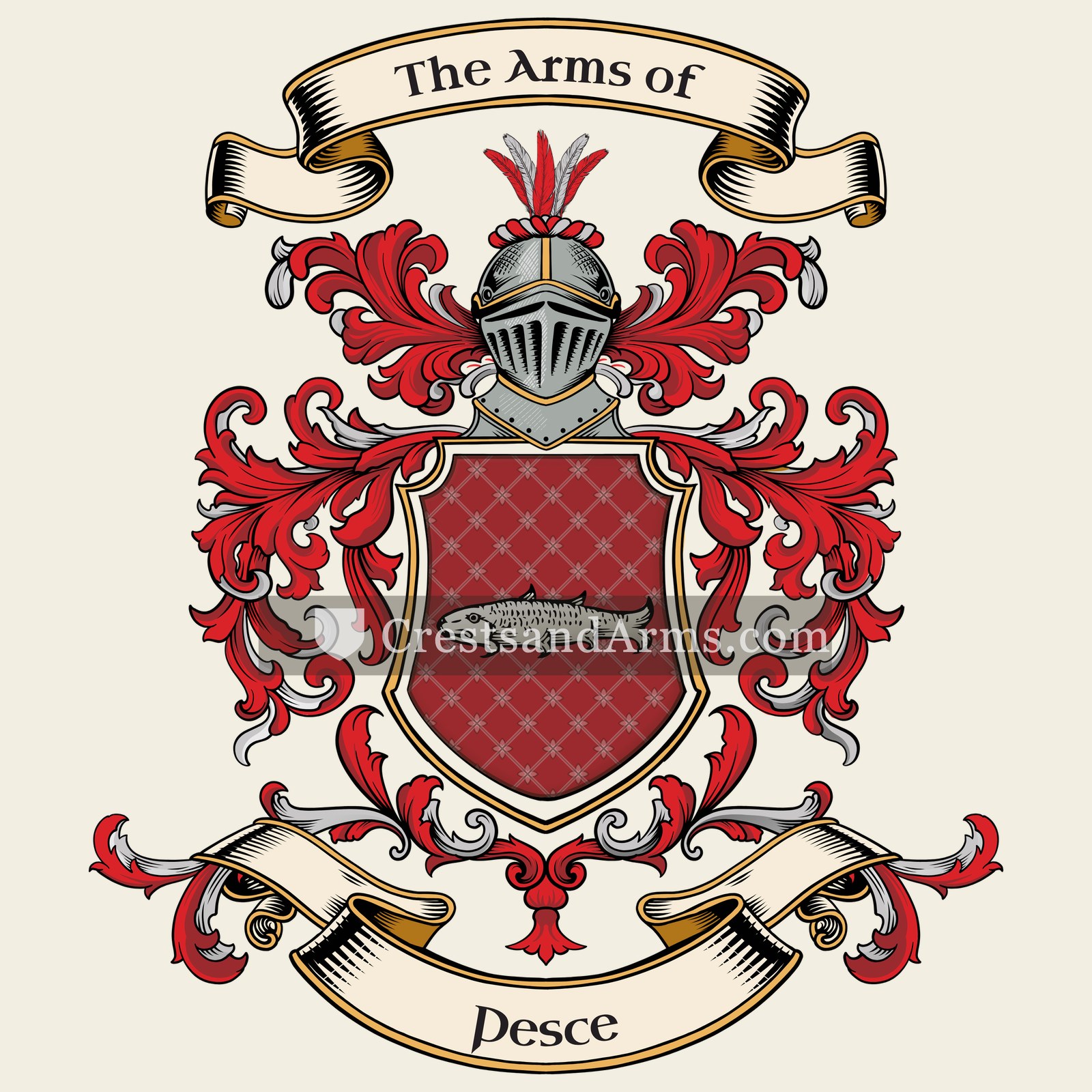 The Pesce coat of arms, drawn from the recorded blazon