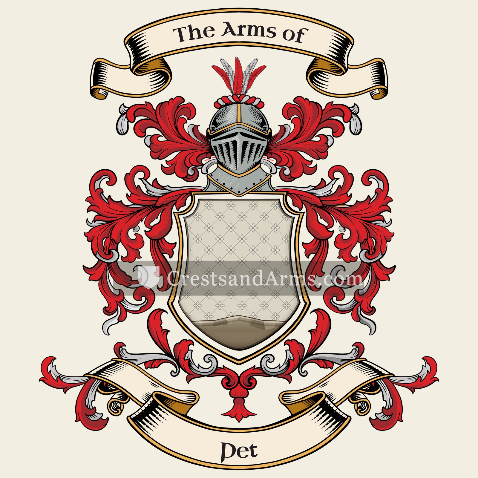 The Pet coat of arms, drawn from the recorded blazon