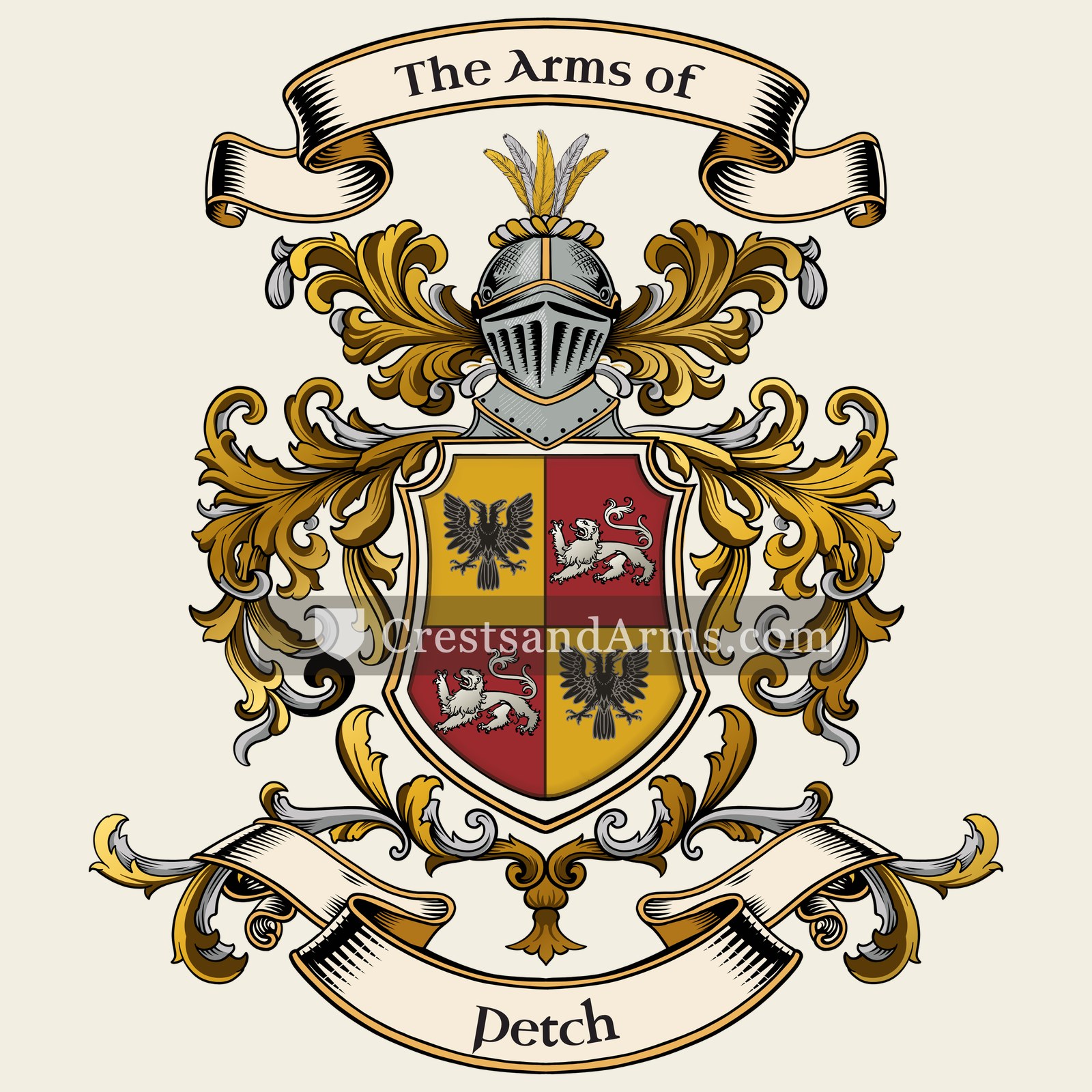 The Petch coat of arms, drawn from the recorded blazon