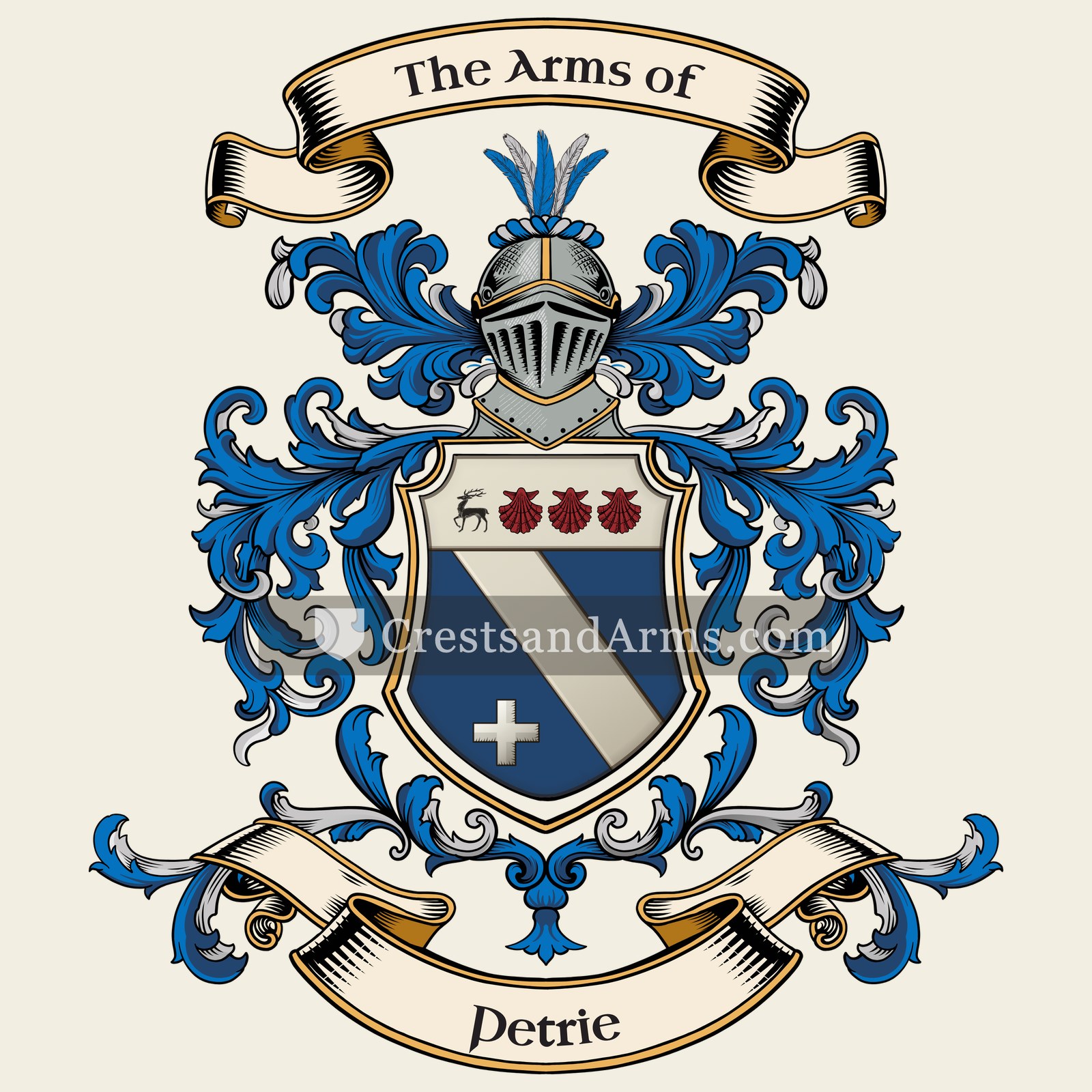 The Petrie coat of arms, drawn from the recorded blazon