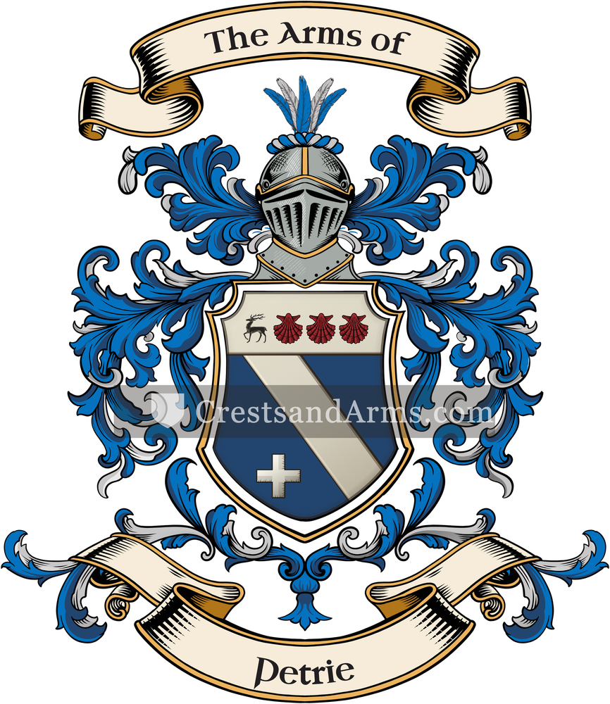 The Petrie coat of arms, drawn from the recorded blazon