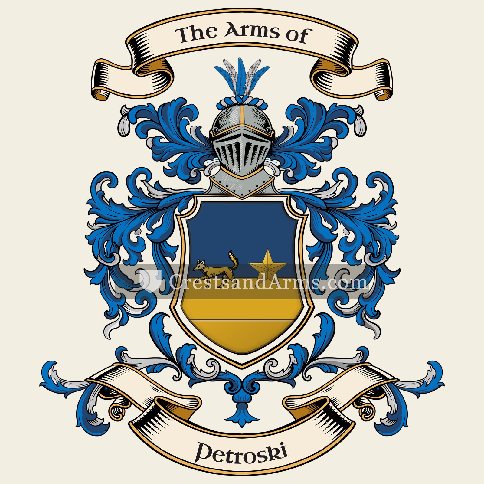 The Petroski coat of arms, drawn from the recorded blazon