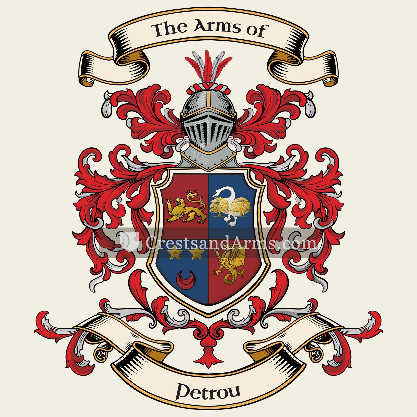 The Petrou coat of arms, drawn from the recorded blazon