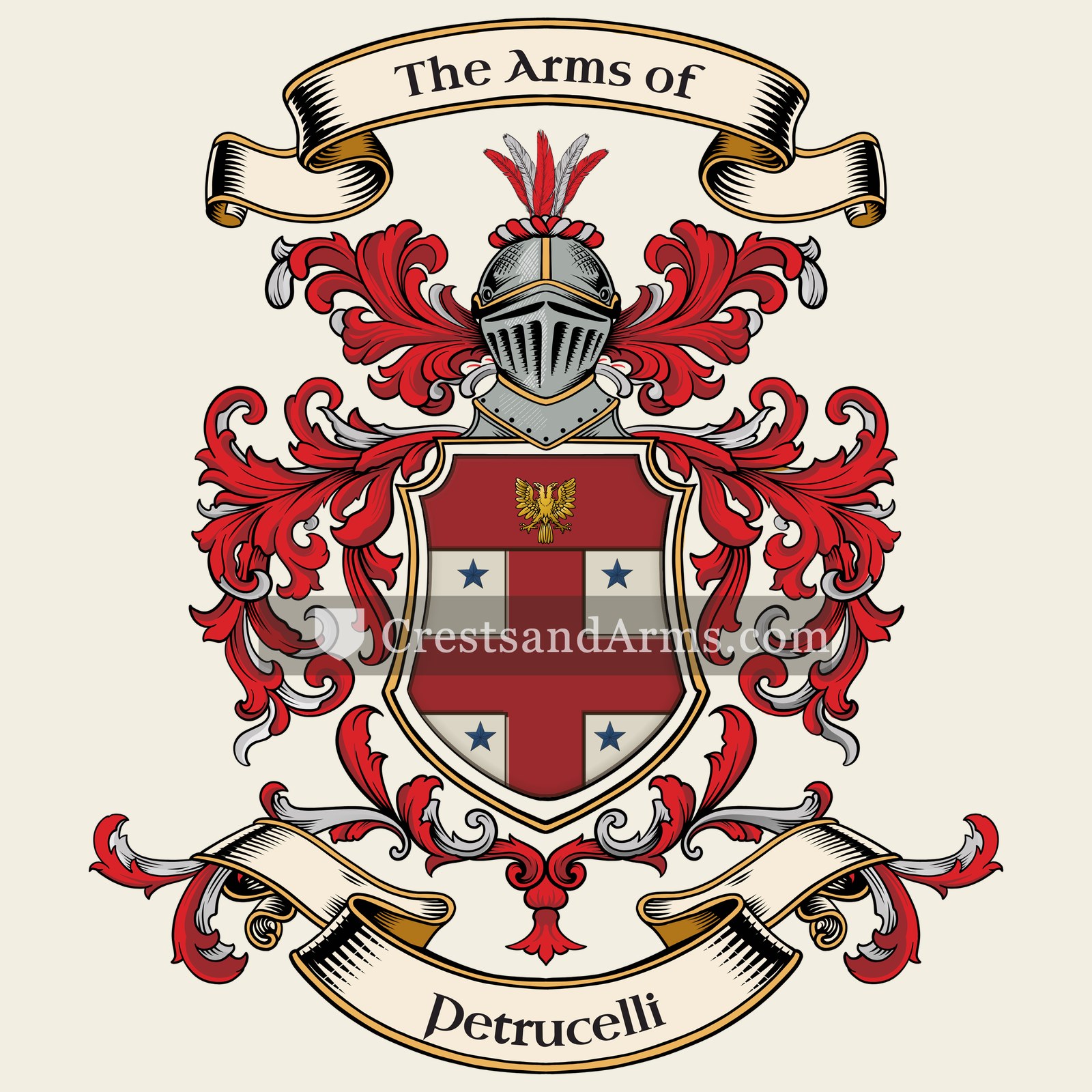 The Petrucelli coat of arms, drawn from the recorded blazon