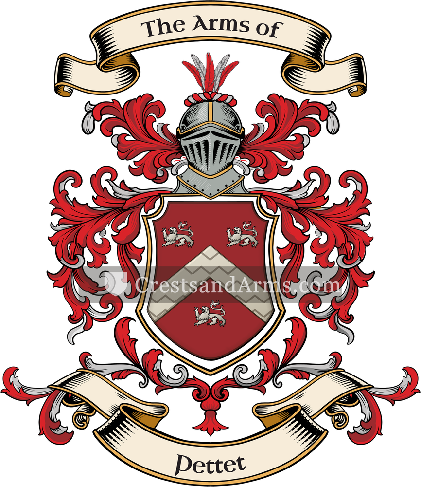 The Pettet coat of arms, drawn from the recorded blazon