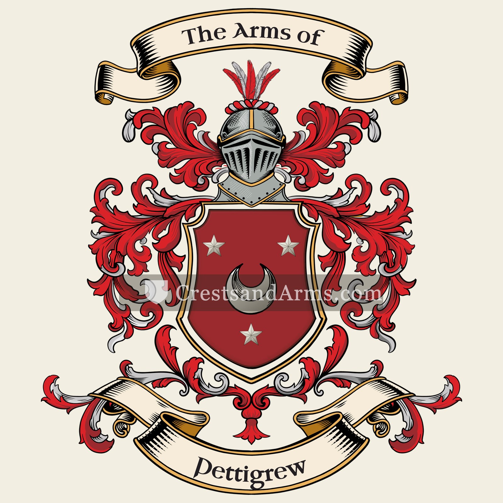 The Pettigrew coat of arms, drawn from the recorded blazon
