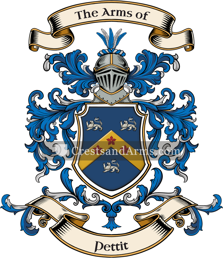 The Pettit coat of arms, drawn from the recorded blazon