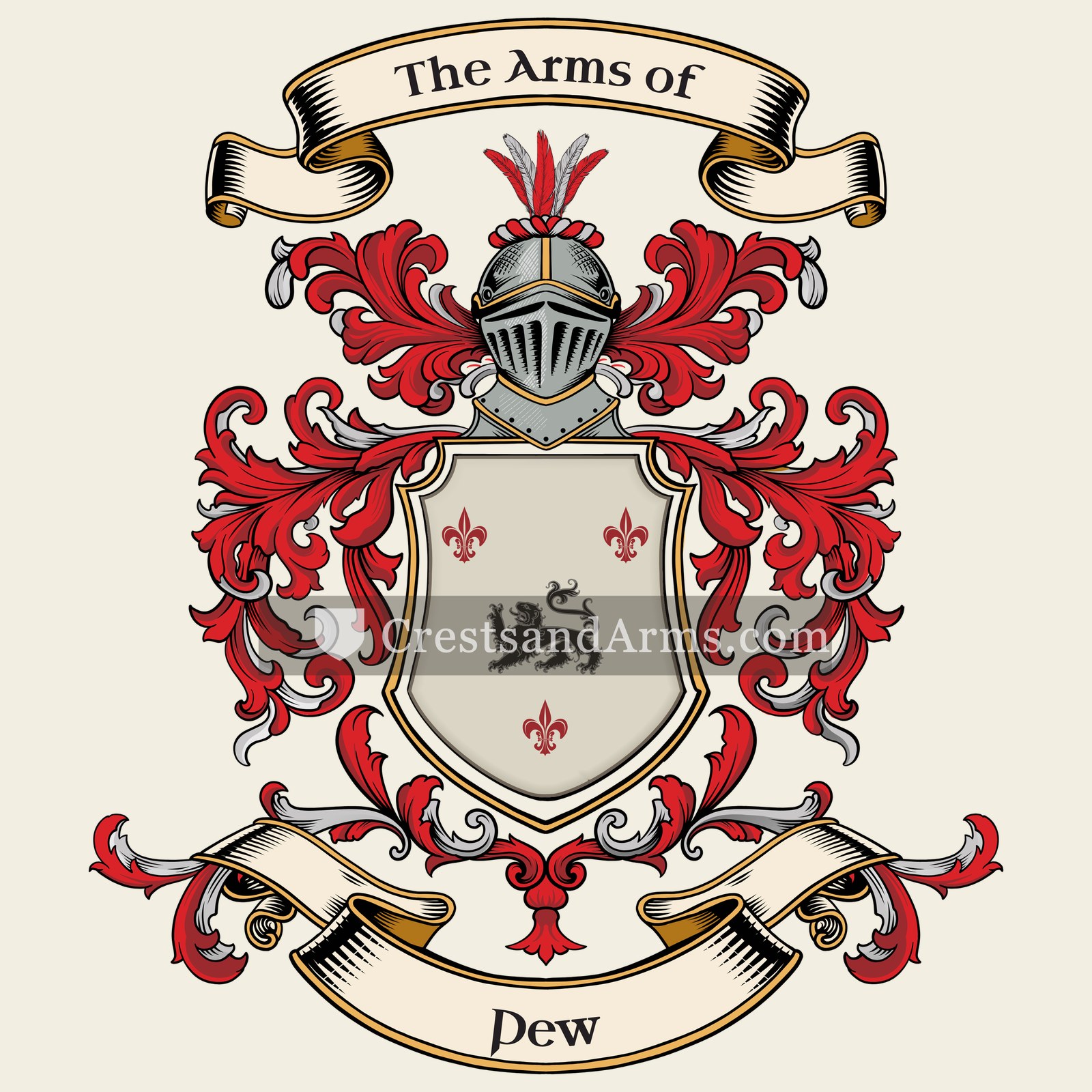 The Pew coat of arms, drawn from the recorded blazon