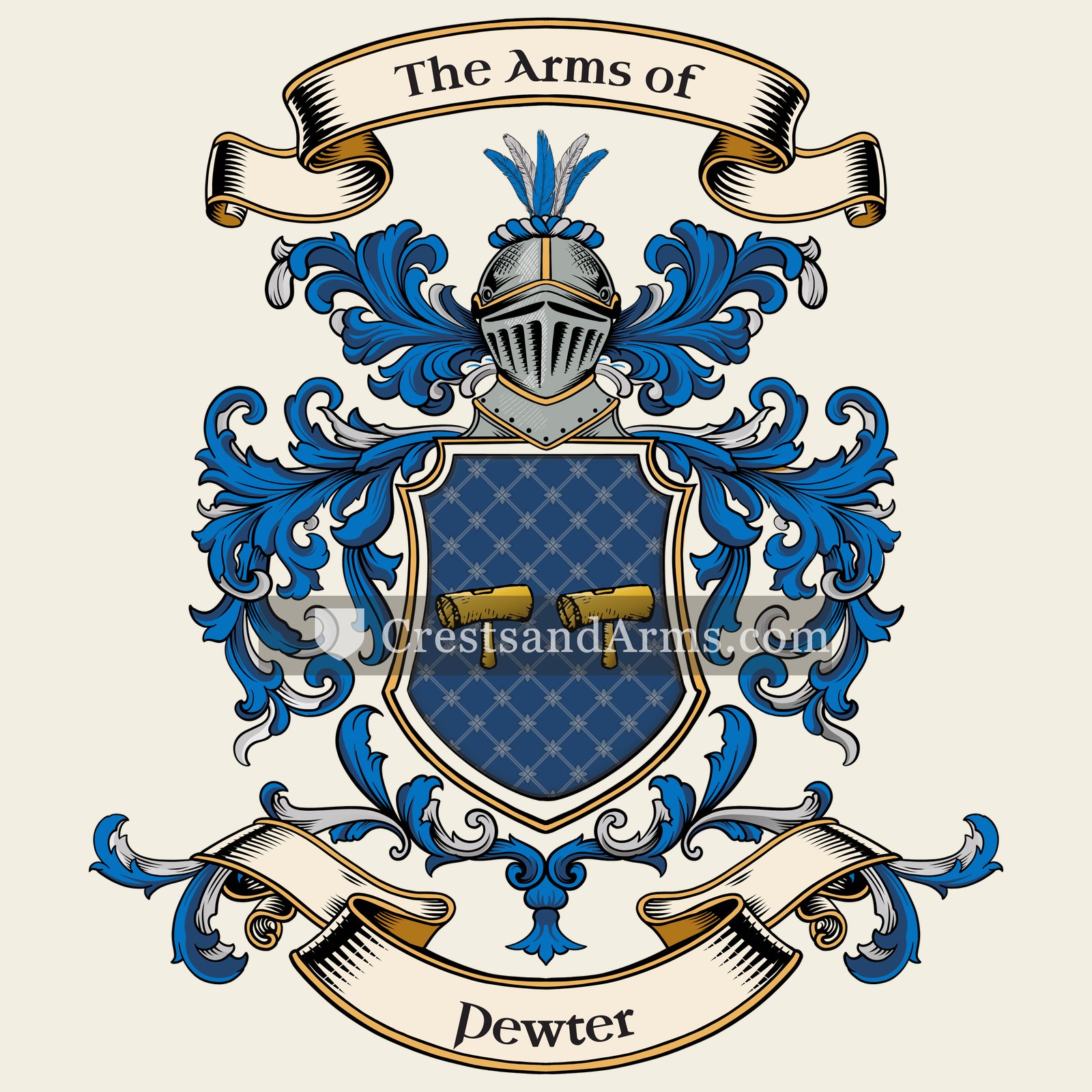 The Pewter coat of arms, drawn from the recorded blazon