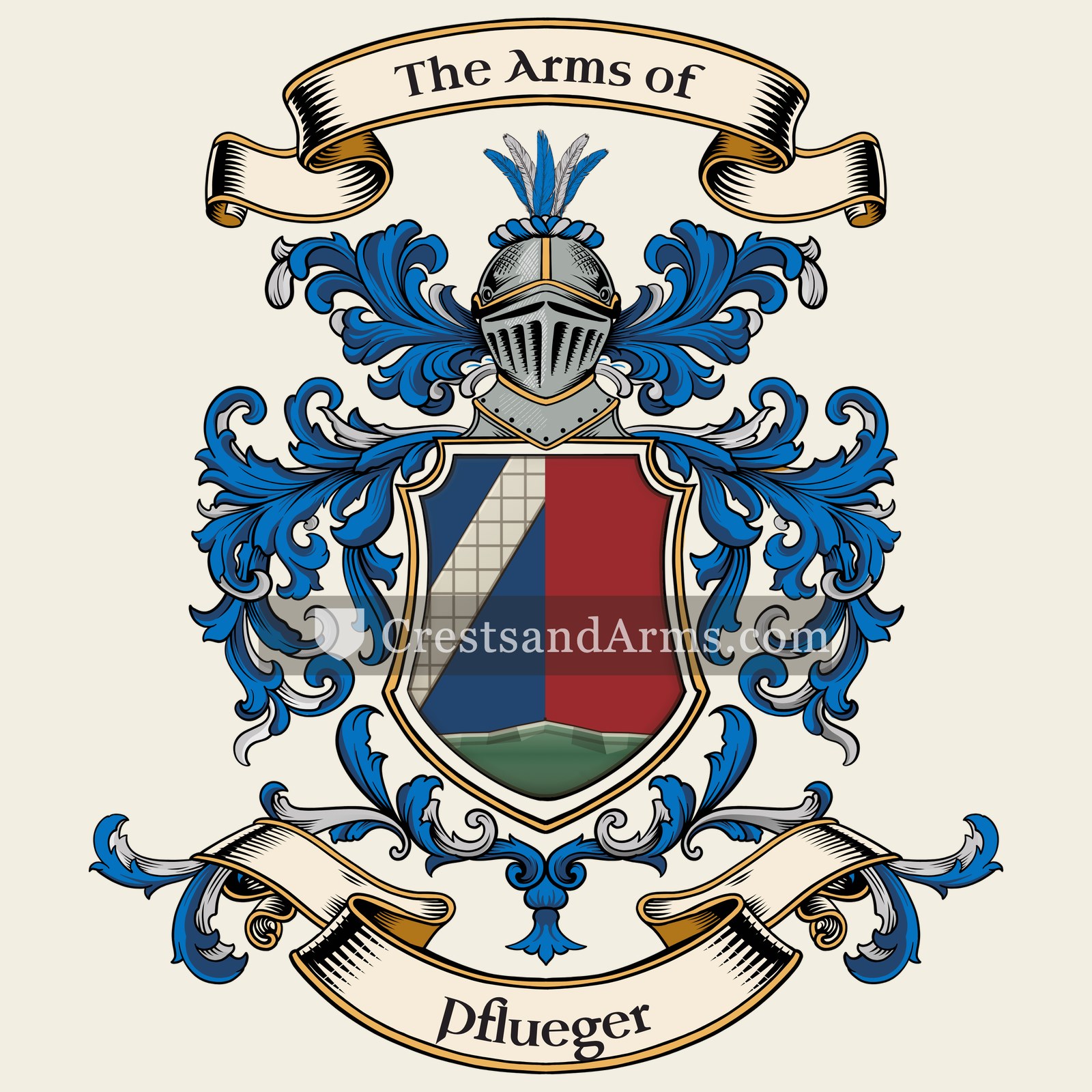 The Pflueger coat of arms, drawn from the recorded blazon