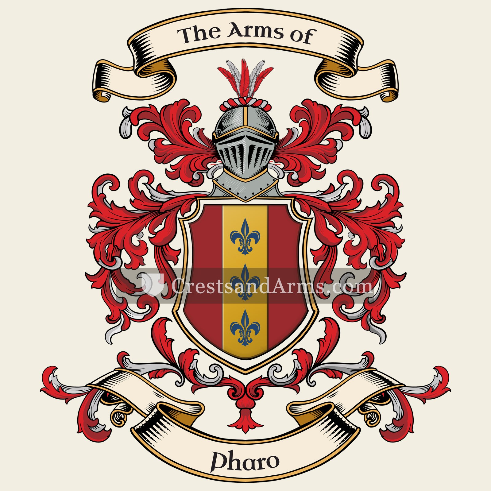 The Pharo coat of arms, drawn from the recorded blazon