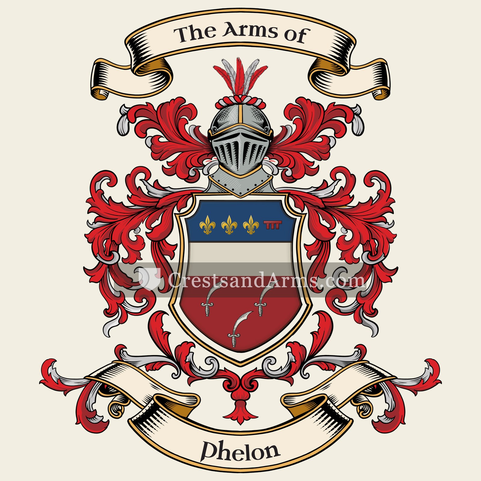The Phelon coat of arms, drawn from the recorded blazon