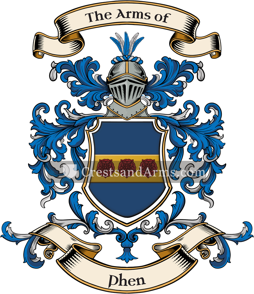 The Phen coat of arms, drawn from the recorded blazon