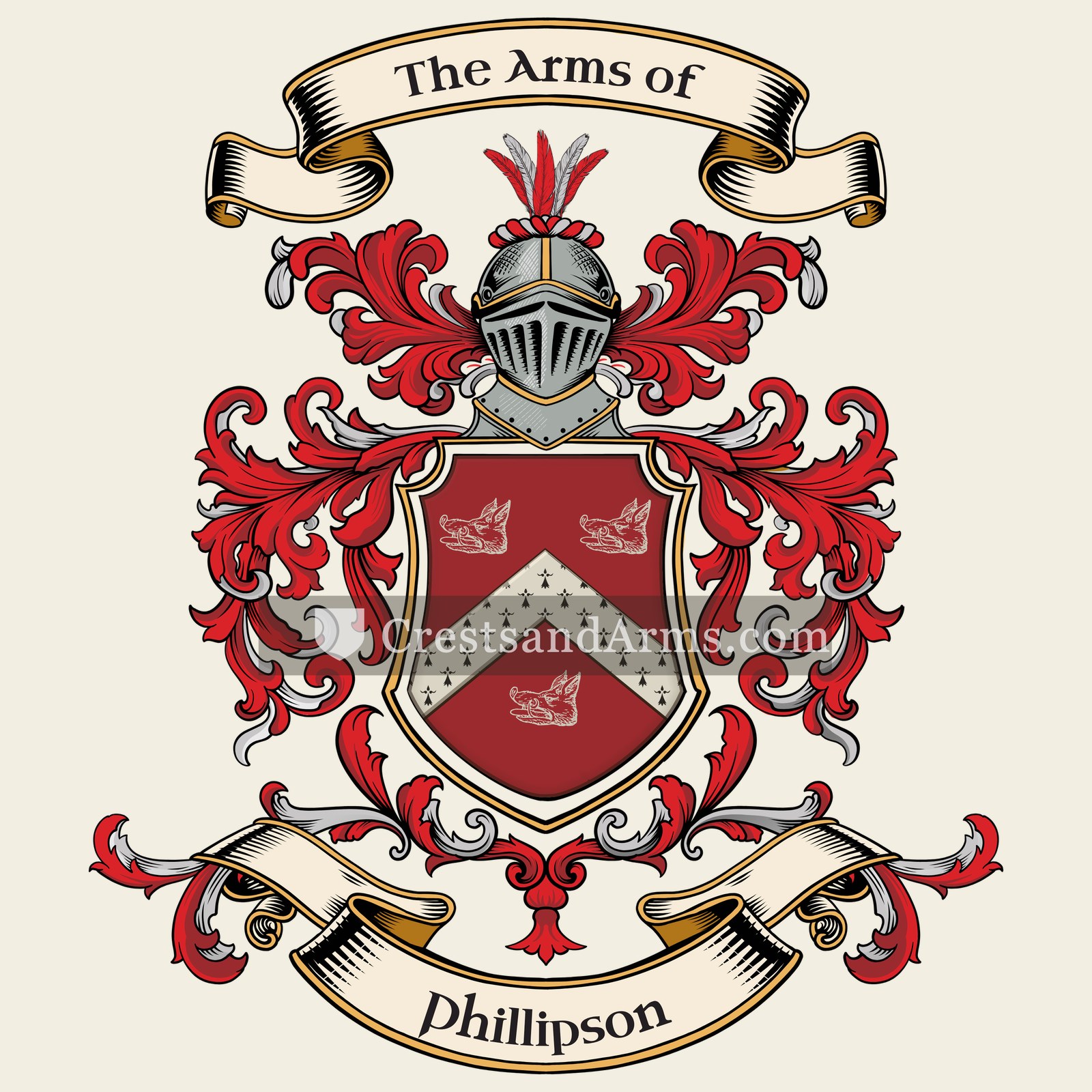 The Phillipson coat of arms, drawn from the recorded blazon