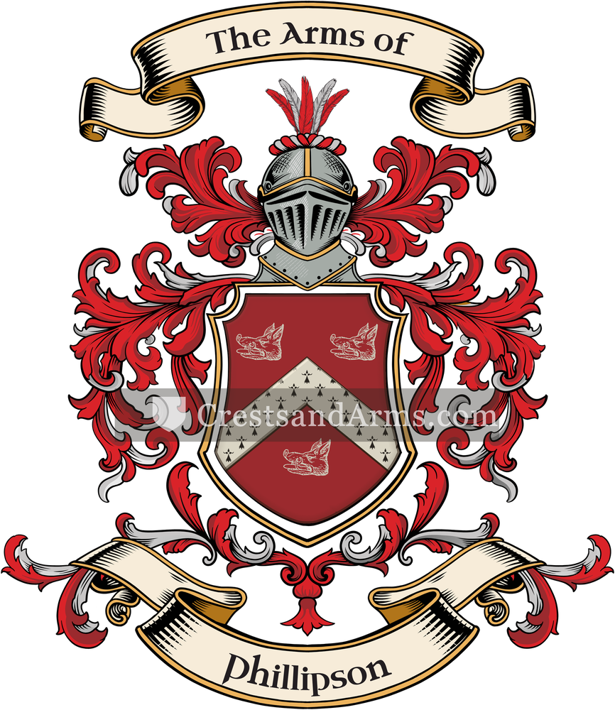 The Phillipson coat of arms, drawn from the recorded blazon