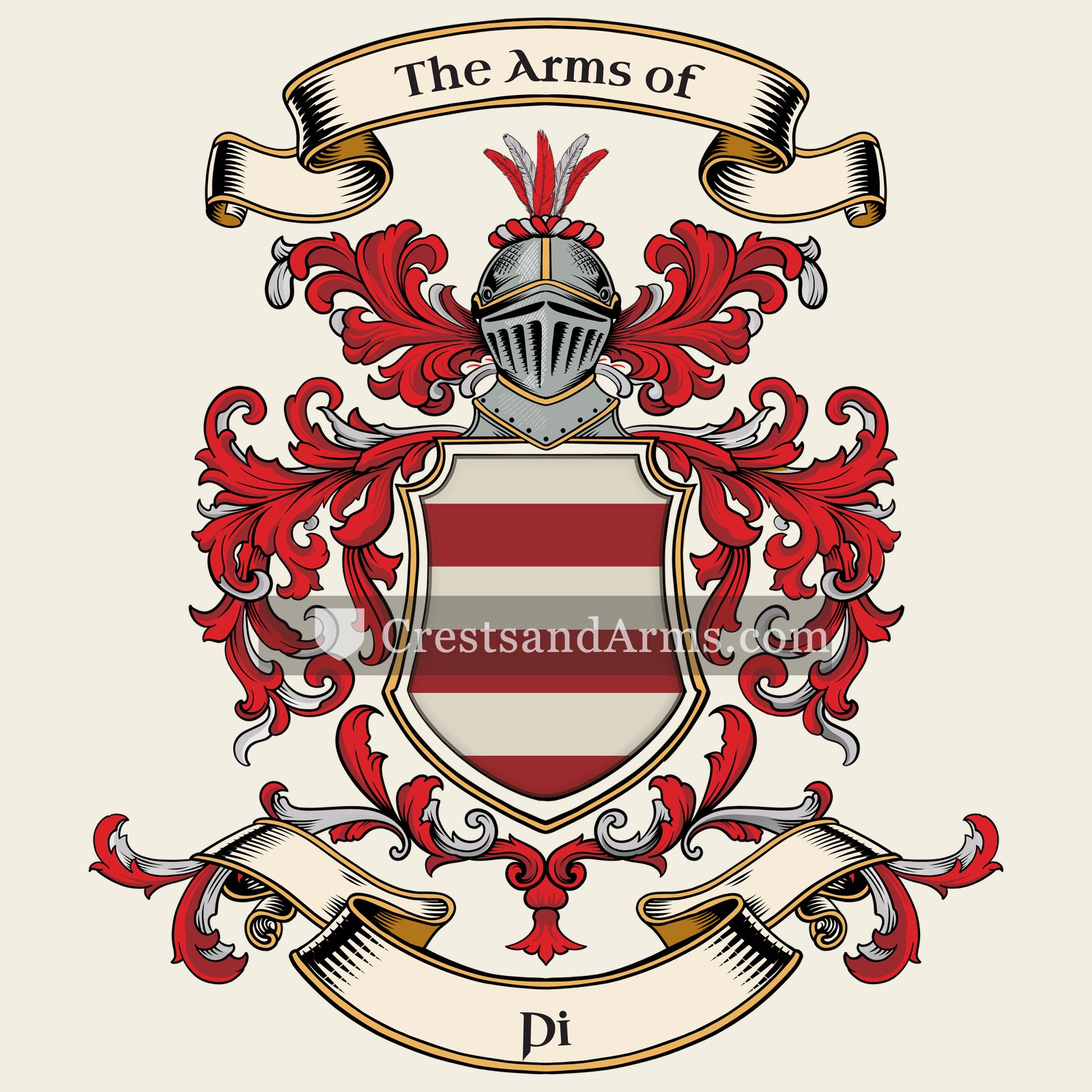 The Pi coat of arms, drawn from the recorded blazon