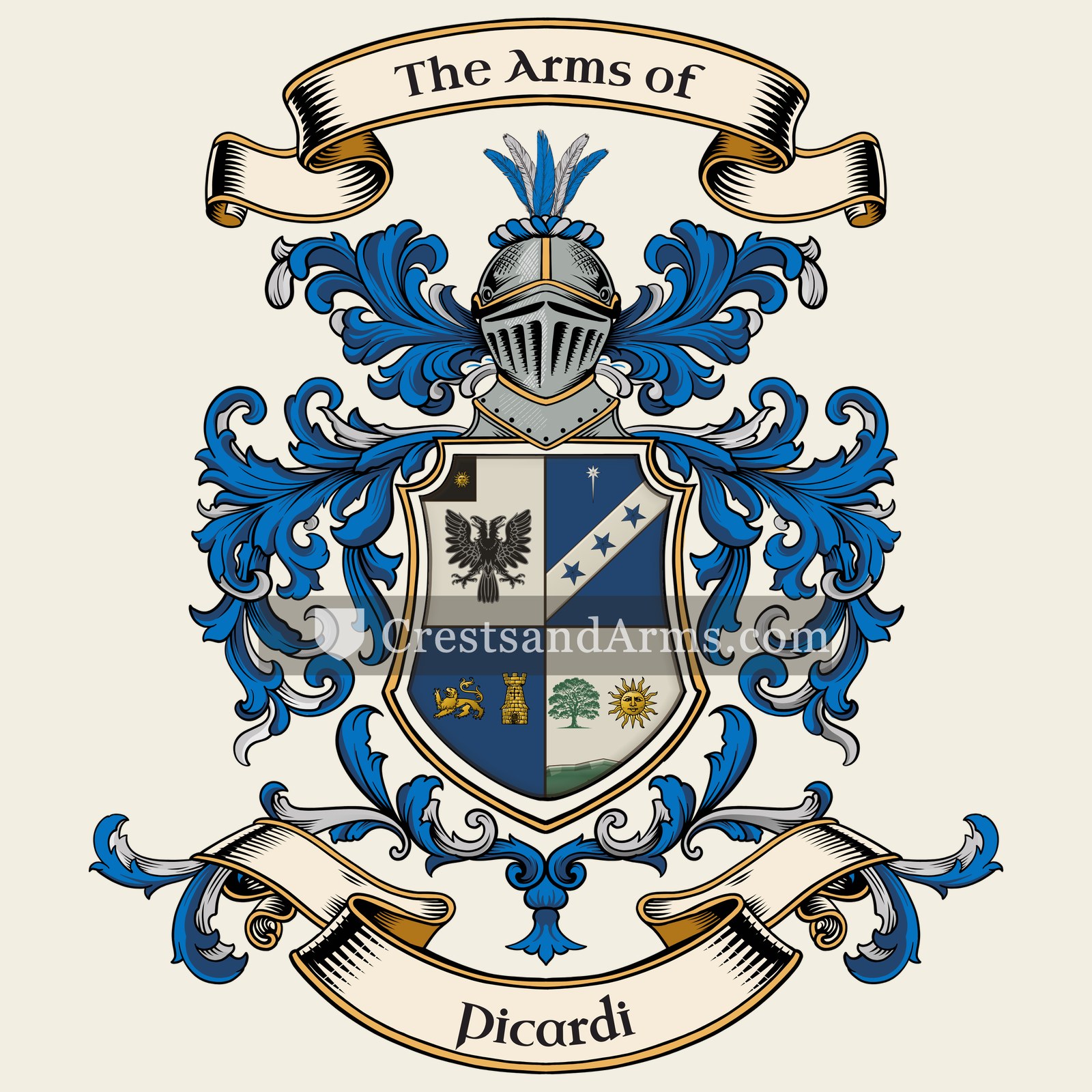 The Picardi coat of arms, drawn from the recorded blazon