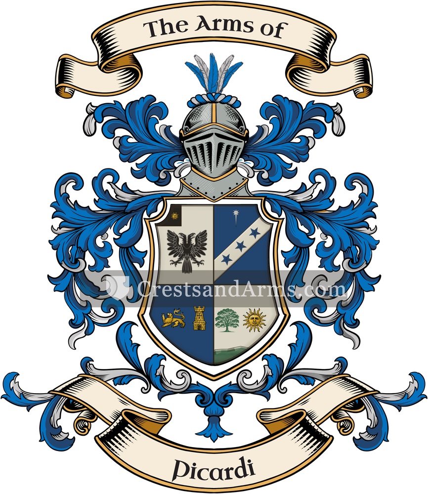 The Picardi coat of arms, drawn from the recorded blazon