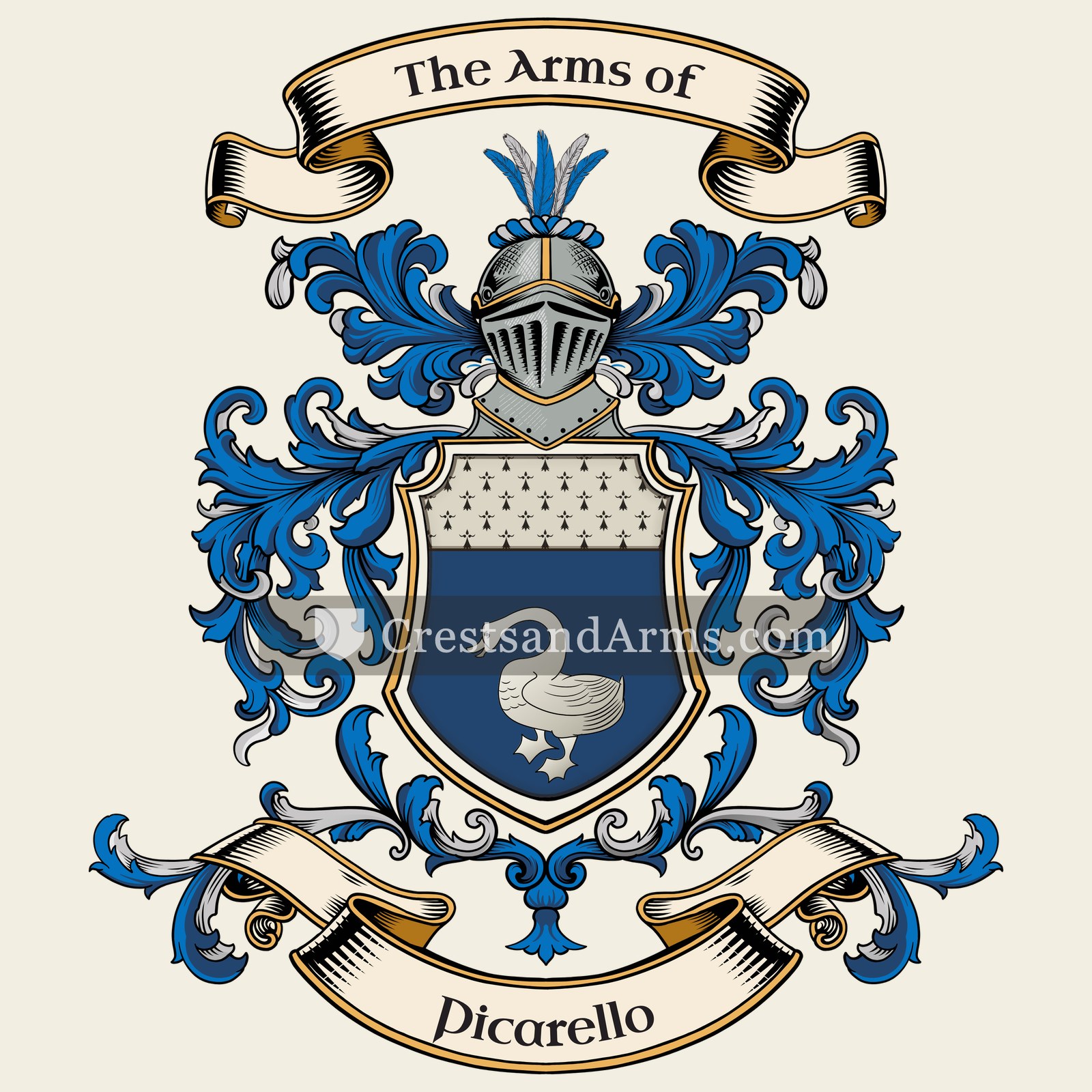 The Picarello coat of arms, drawn from the recorded blazon