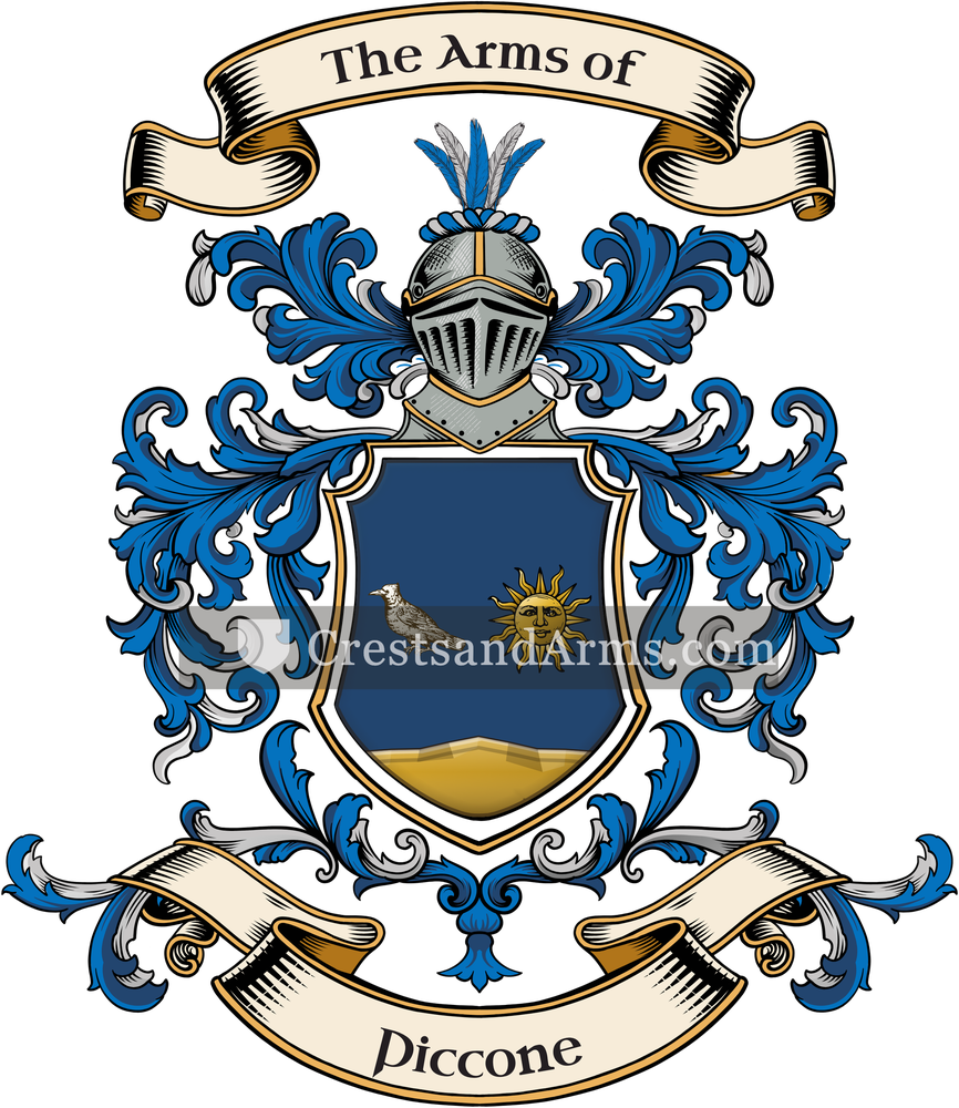 The Piccone coat of arms, drawn from the recorded blazon
