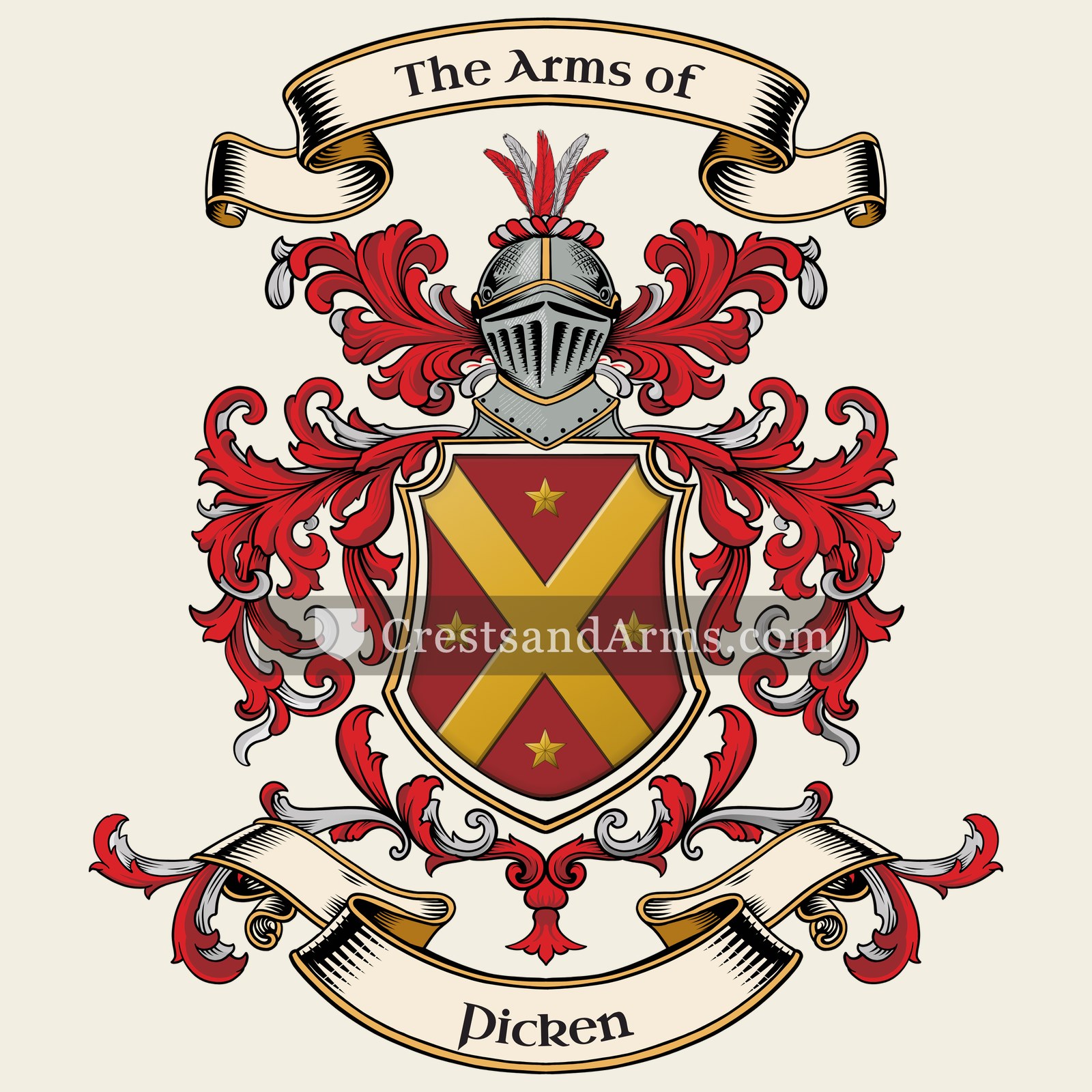 The Picken coat of arms, drawn from the recorded blazon