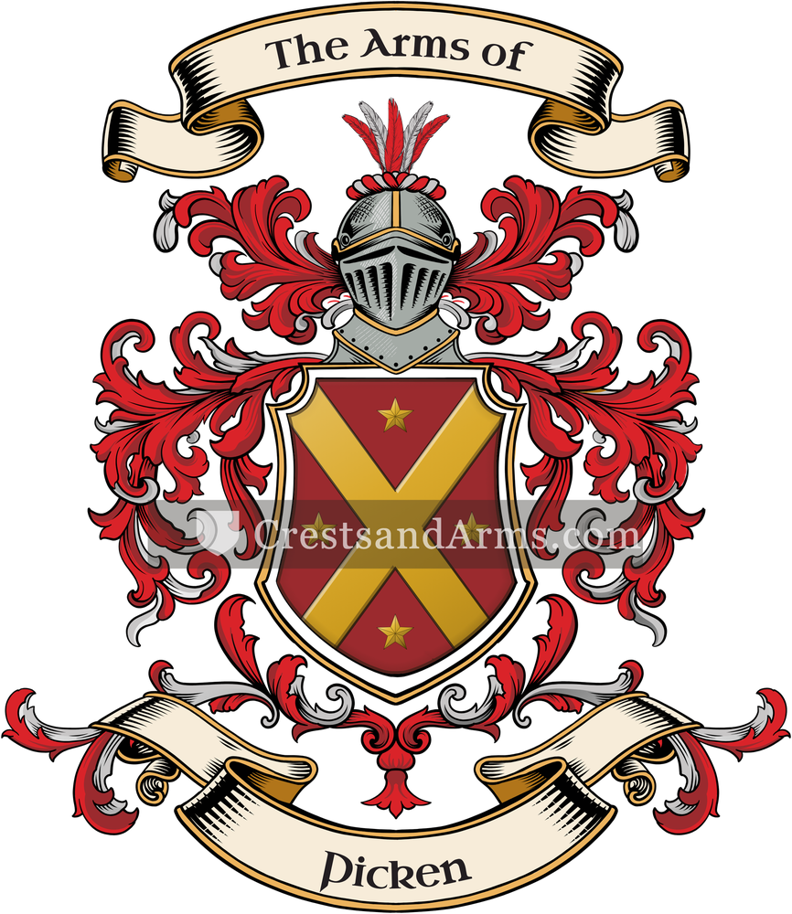 The Picken coat of arms, drawn from the recorded blazon