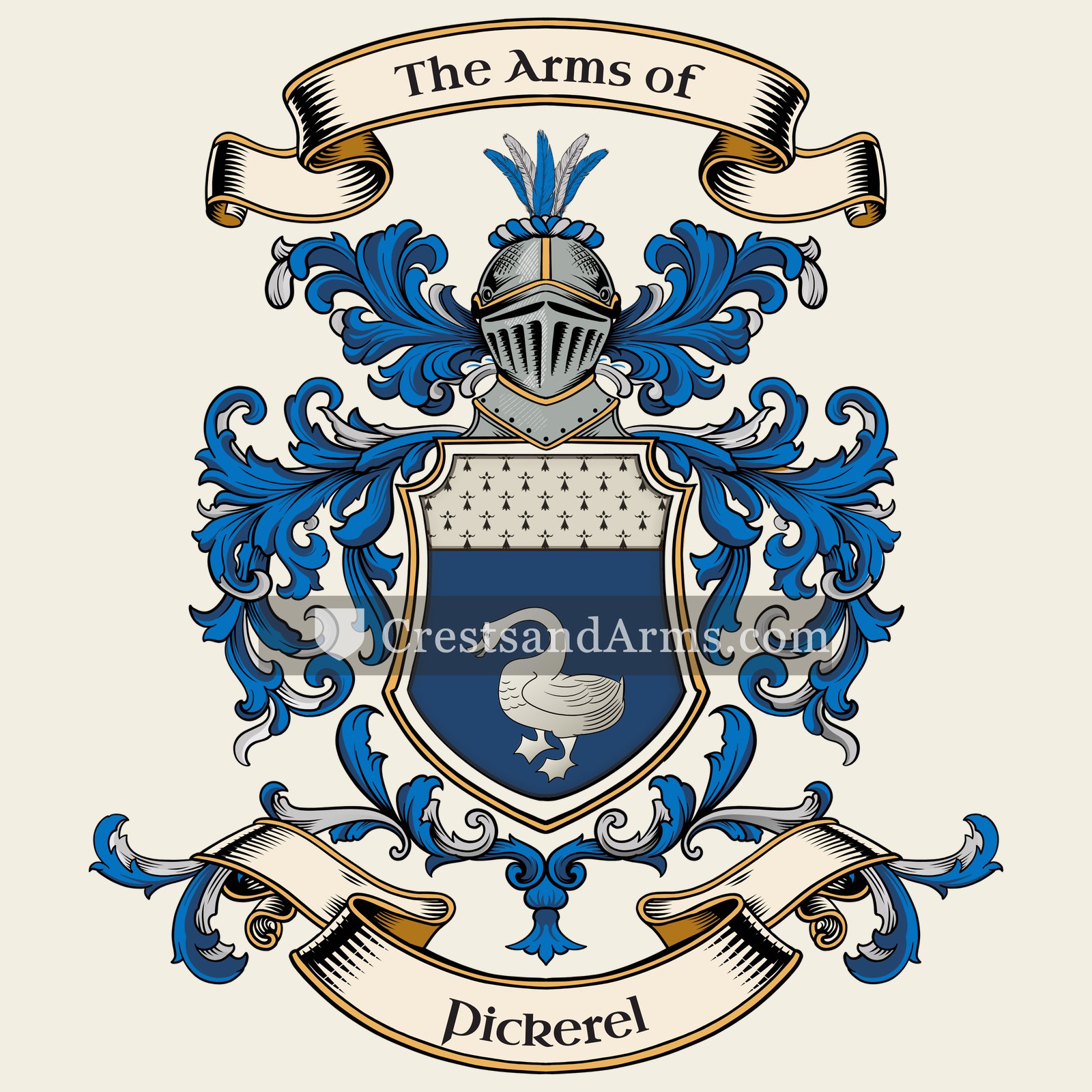 The Pickerel coat of arms, drawn from the recorded blazon