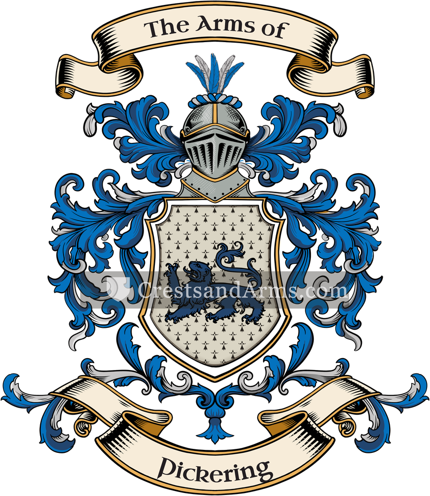 The Pickering coat of arms, drawn from the recorded blazon