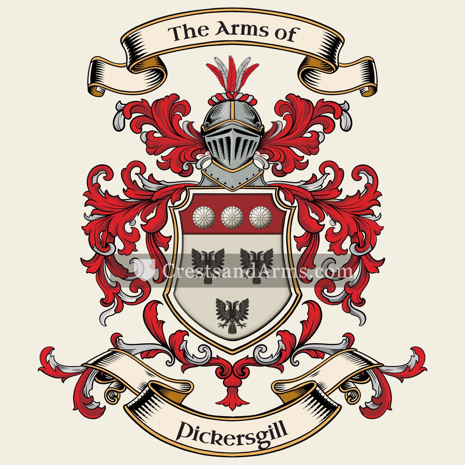 The Pickersgill coat of arms, drawn from the recorded blazon