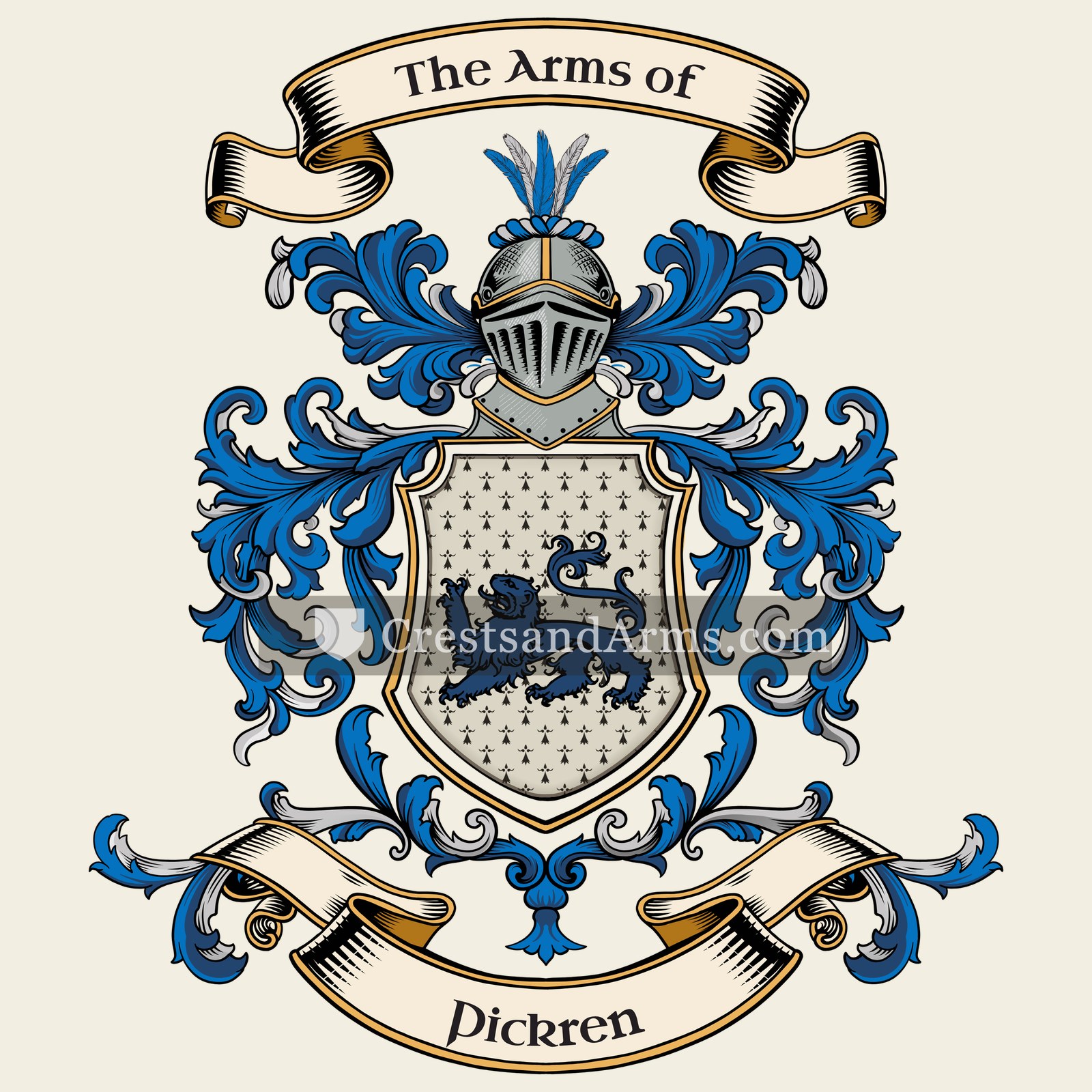The Pickren coat of arms, drawn from the recorded blazon