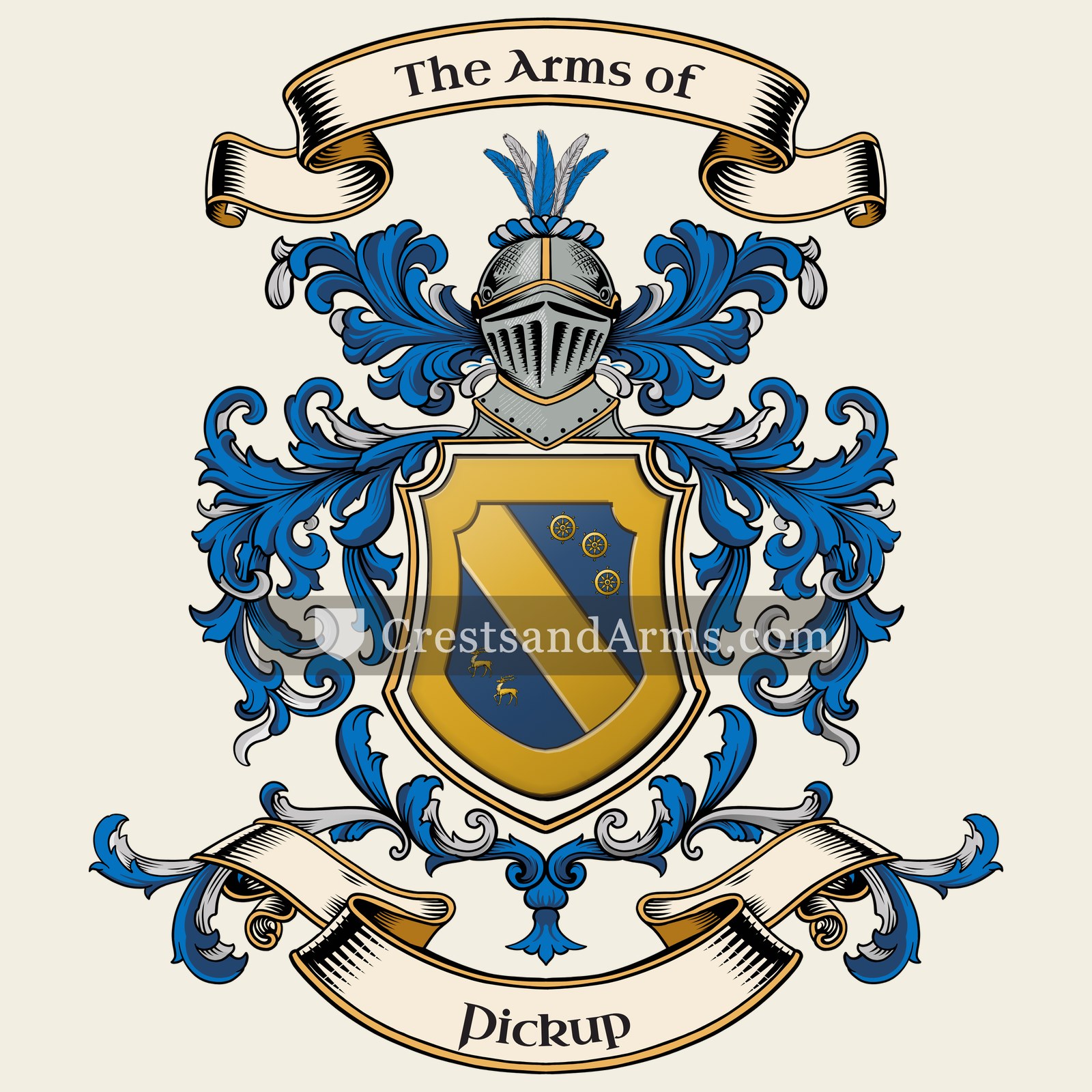 The Pickup coat of arms, drawn from the recorded blazon