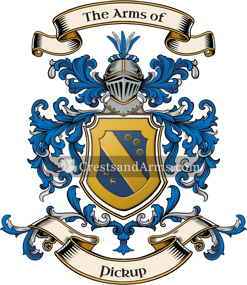 The Pickup coat of arms, drawn from the recorded blazon