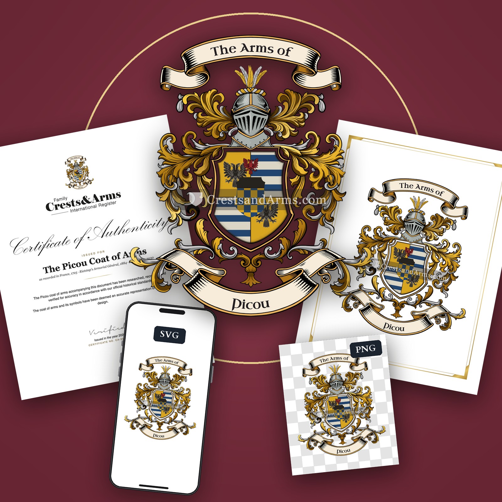 The Picou arms on the coat of arms — digital pack